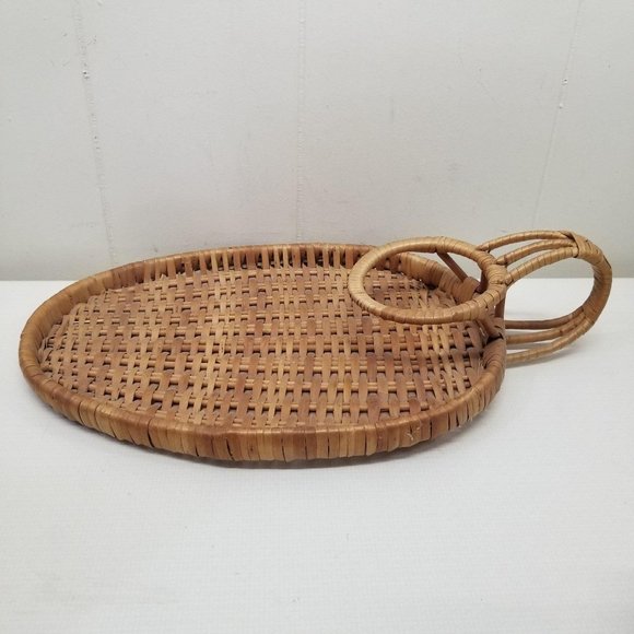 Wicker Rattan Basket Tray Cup Holder Vintage Home